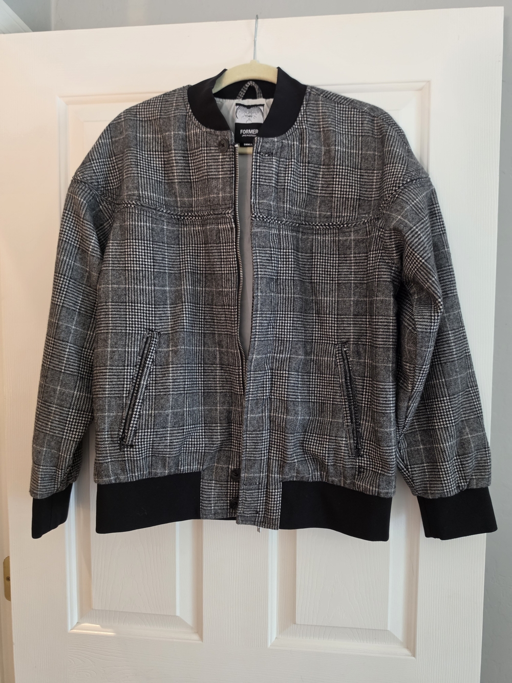 Black And White Plaid Bomber Jacket Small